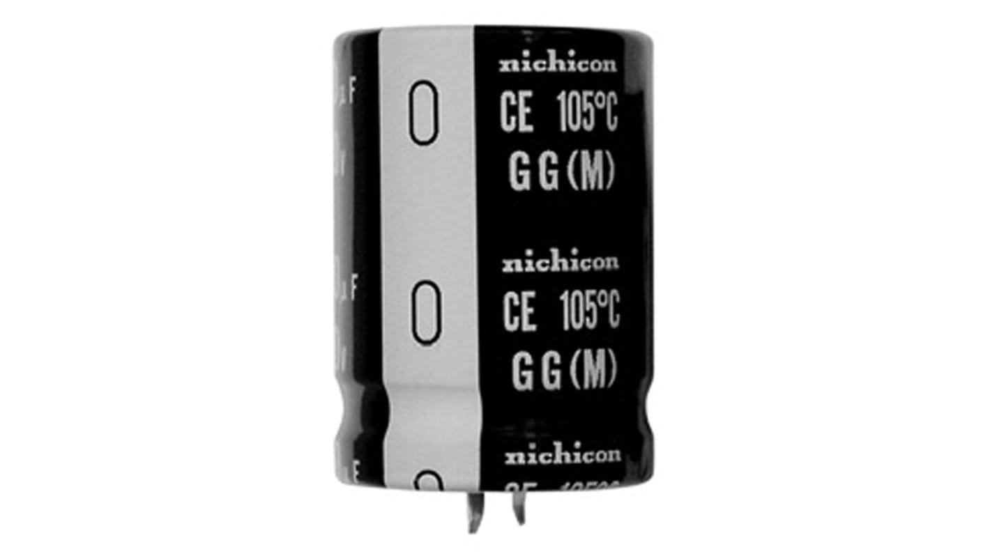 Condensador electrolítico Nichicon serie GG, 2200μF, ±20%, 160V dc, de encaje a presión, 30 (Dia.) x 45mm, paso 10mm