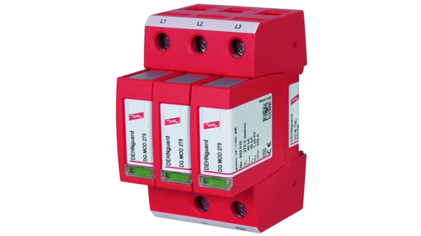 Dehn, DG Modular Surge Protector 275 V Maximum Voltage Rating 40kA Maximum Surge Current Type 2 Arrester