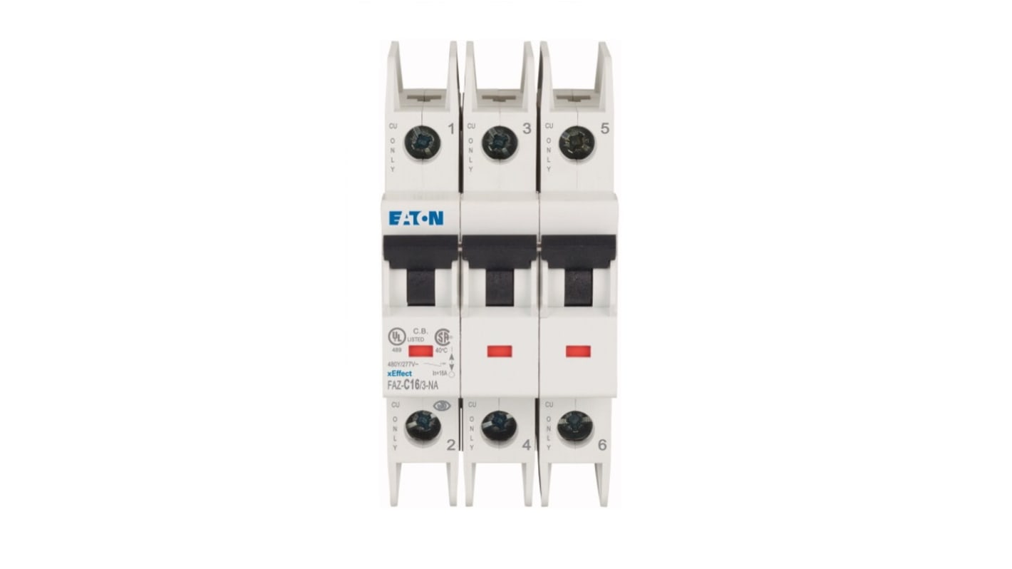 Eaton xEffect MCB, 3P, 16A Curve C, 240 → 415V AC, 60V DC, 10 kA Breaking Capacity