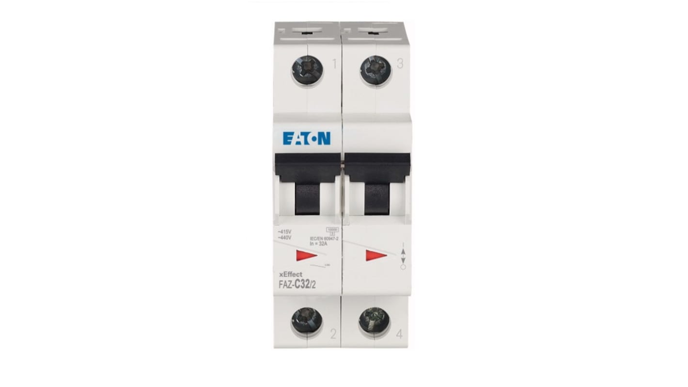 Eaton xEffect MCB, 2P, 32A Curve C, 240 → 415V AC, 96V DC, 10 kA Breaking Capacity