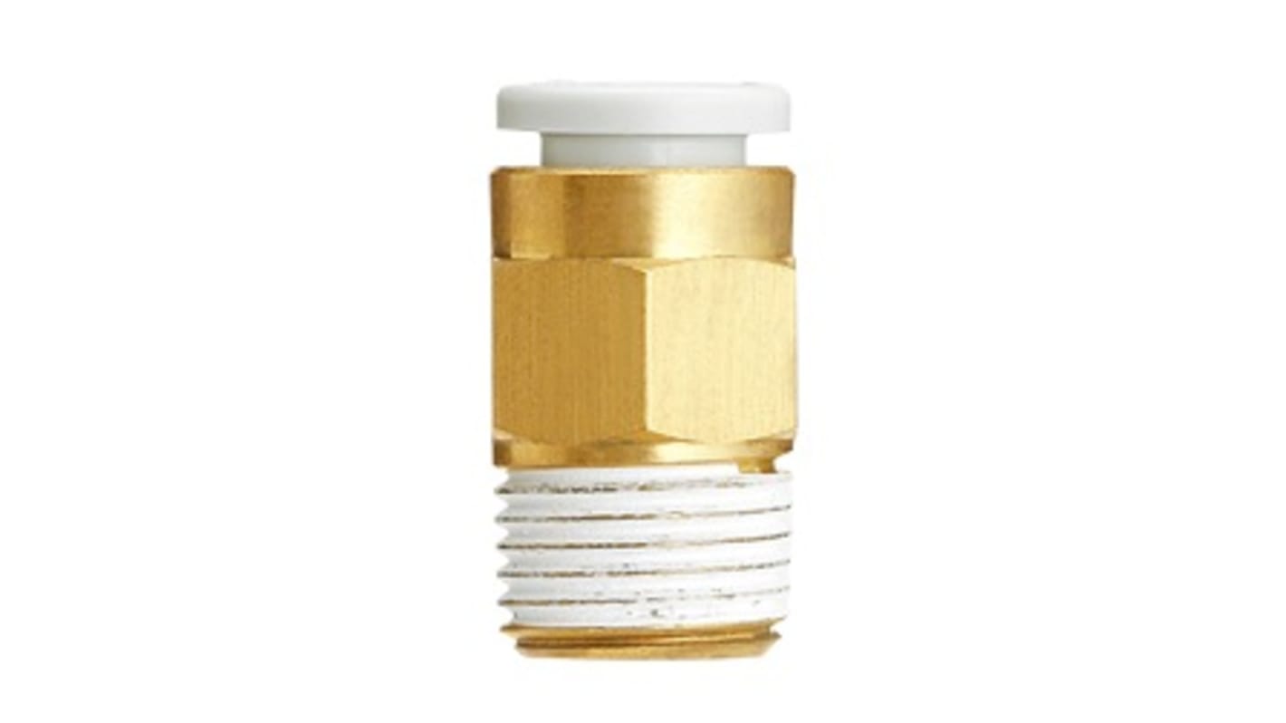 SMC KQ2 Series Straight Threaded Adaptor, R 1/4 Male to Push In 8 mm, Threaded-to-Tube Connection Style