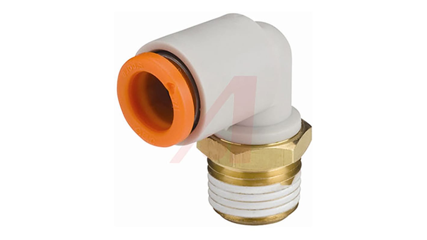 SMC KQ2 Series Elbow Threaded Adaptor, NPT 1/4 Male to Push In 1/4 in, Threaded-to-Tube Connection Style