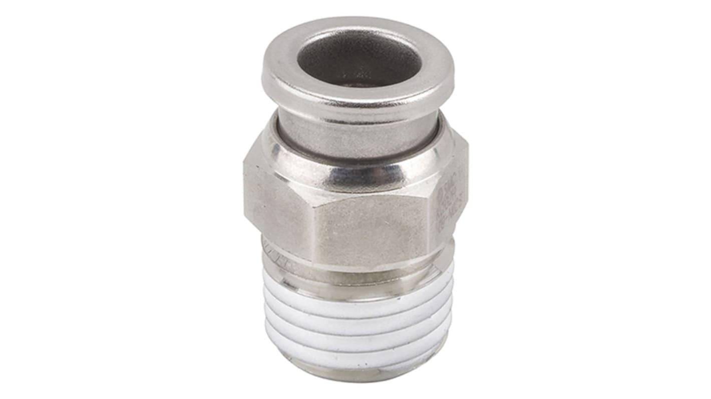 SMC KQG2 Series Straight Threaded Adaptor, NPT 3/8 Male to Push In 5/16 in, Threaded-to-Tube Connection Style