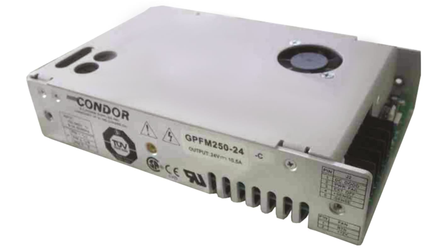 SL POWER CONDOR Embedded Switch Mode Power Supply SMPS, GPFM250-24-CG, 24V dc, 180W, 1 Output, 85 → 264V ac