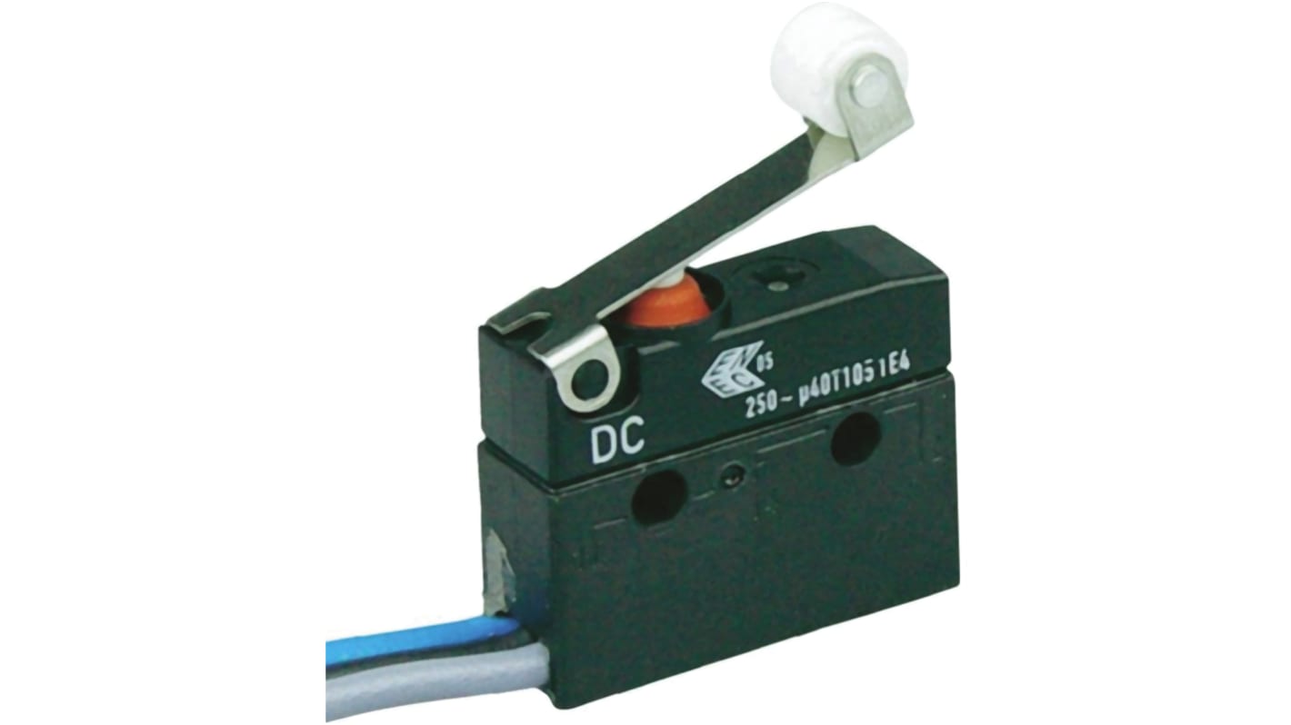 ZF Roller Micro Switch, Wire Lead Terminal, 100 mA @ EN: 250 V ac, 100 mA @ UL: 125 → 250 V ac, SP-CO, IP67