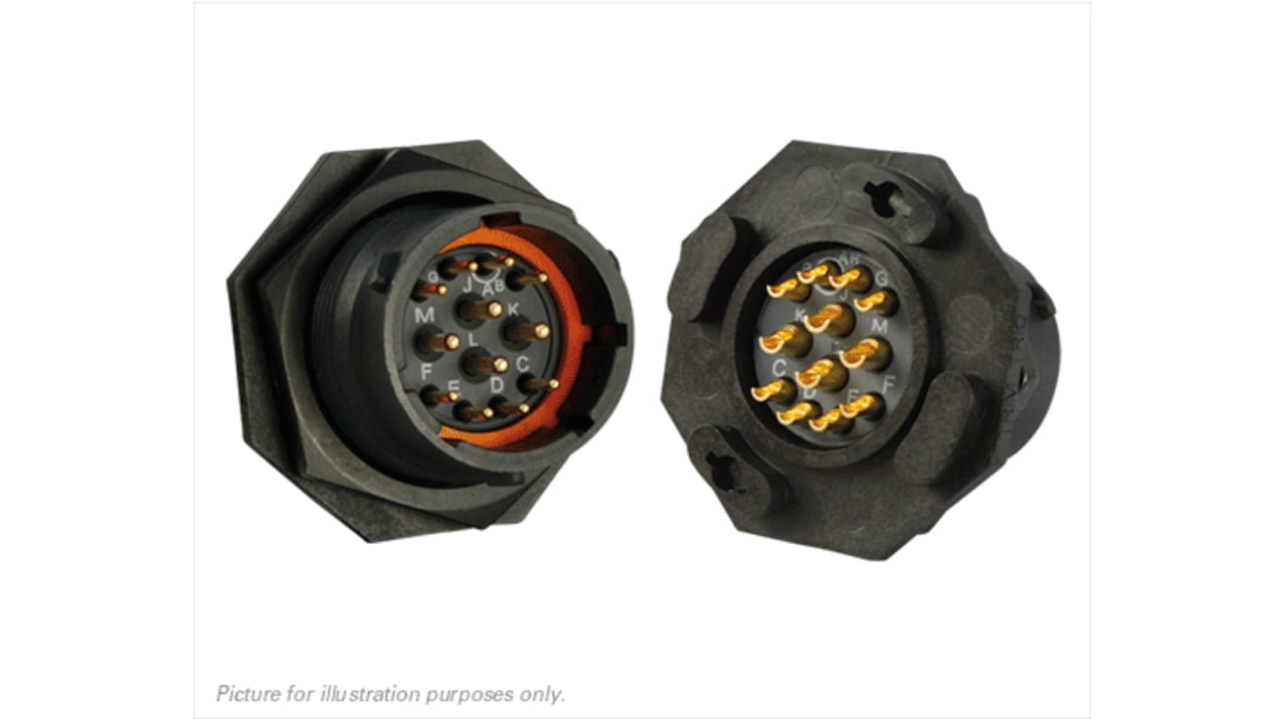 Souriau, UTS 12 Way Cable Mount MIL Spec Circular Connector Receptacle, Pin Contacts,Shell Size 14, Bayonet,