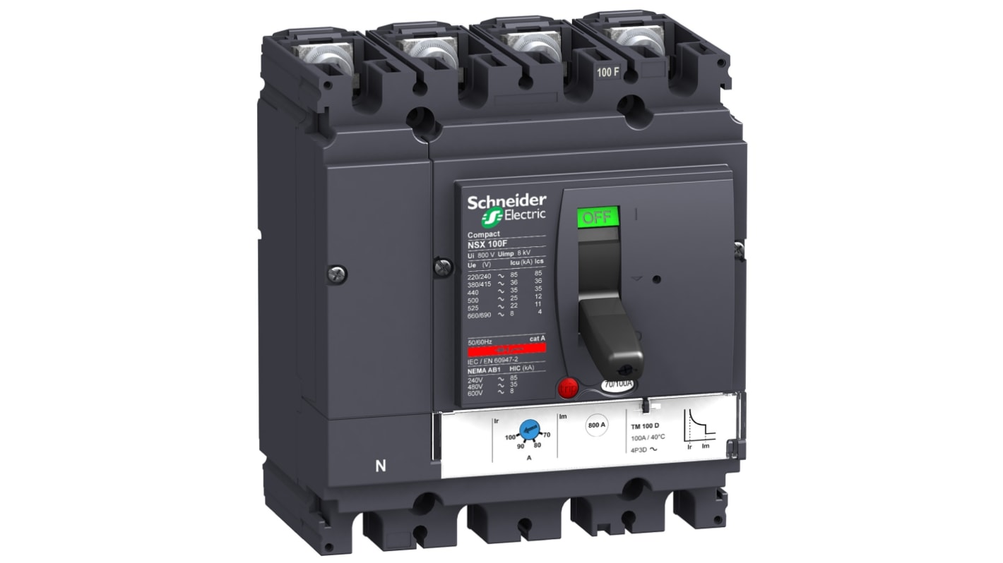 MCCB Schneider Electric, 4 Polos, 100A, Capacidad de Ruptura 85 kA, Montaje fijo, Gama NSX, LV4