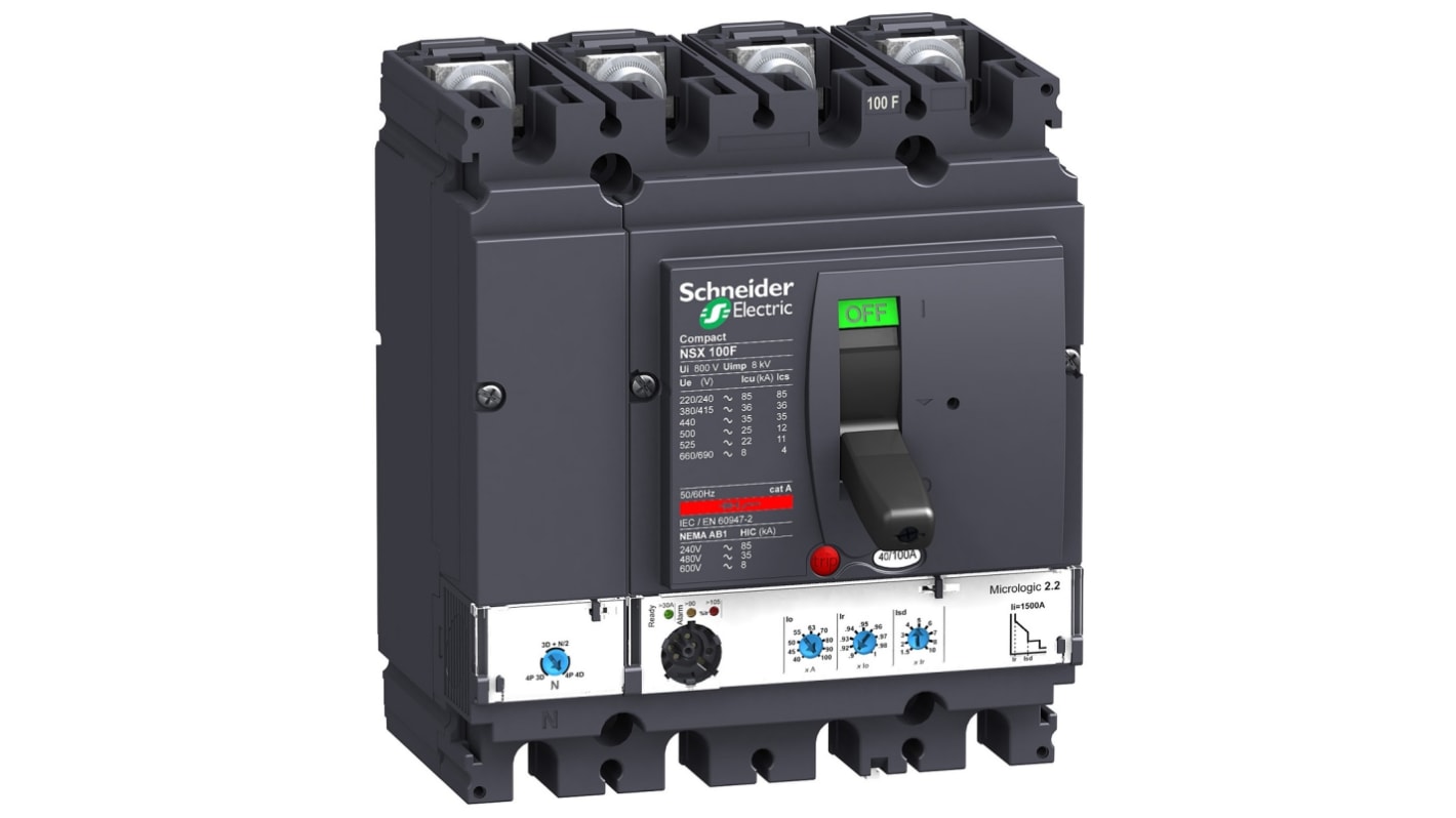Schneider Electric, NSX Range MCCB 4P 100A, Breaking Capacity 90 kA, Fixed Mount