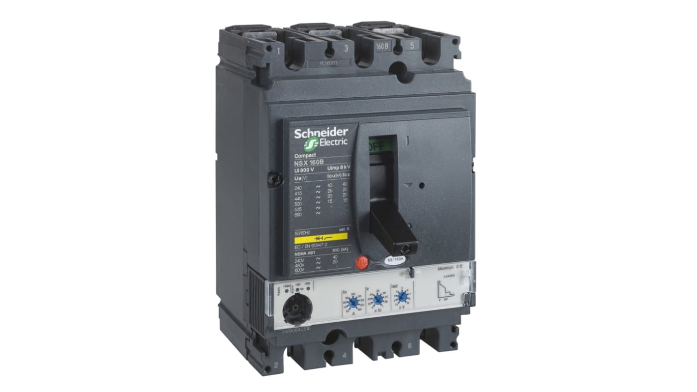 Schneider Electric, NSX Range MCCB 3P 160A, Breaking Capacity 90 kA, Fixed Mount