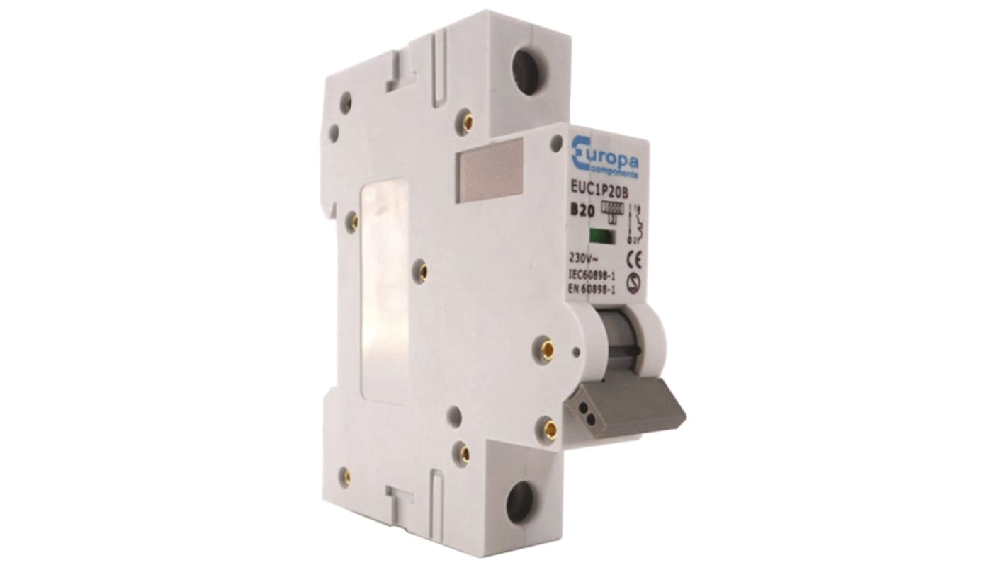 Europa B型MCB, 1极, 10 kA分断, 6A, 230VAC, EUB系列 EUC1P6B