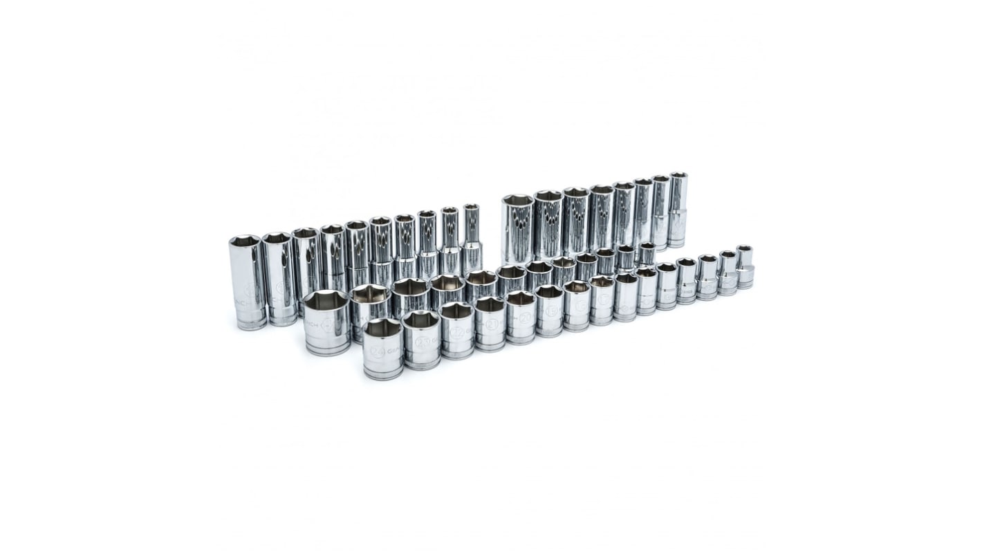 GearWrench 六角深套筒/标准套筒套装, 英制, 公制, 带棘轮, 49件装, 1/2 in驱动头