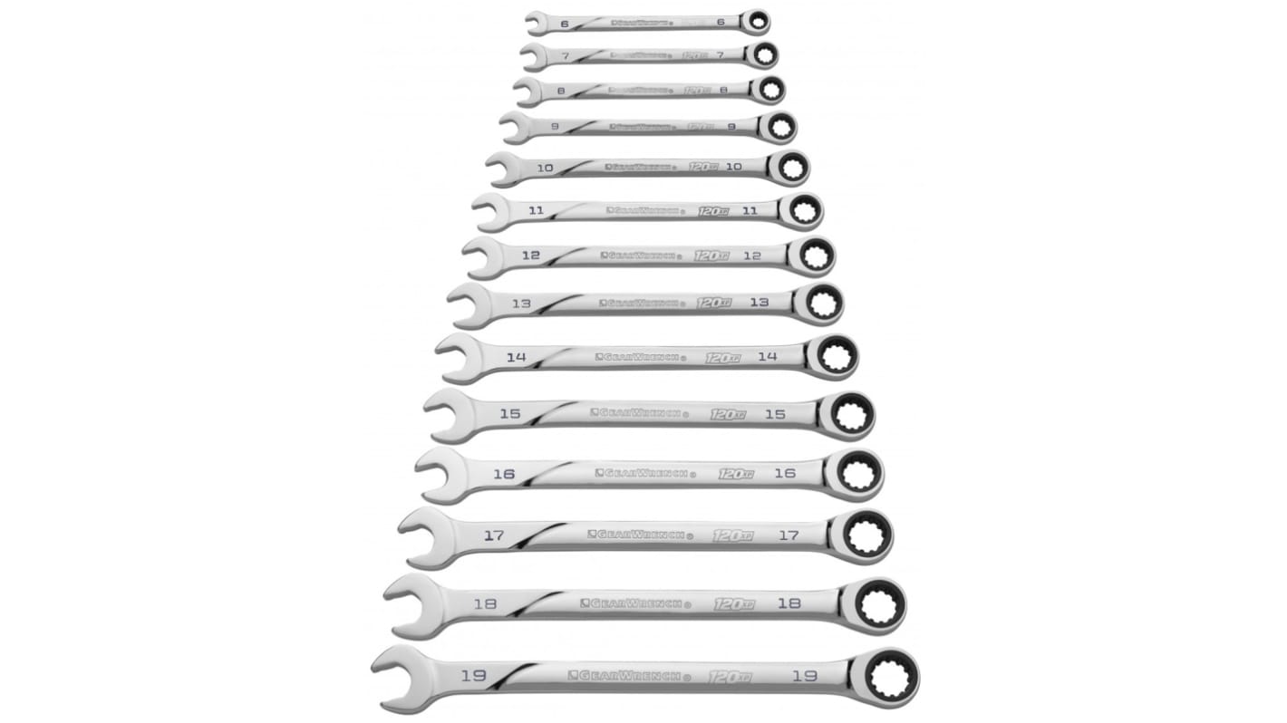 GearWrench 14-Piece Combination Ratchet Spanner Set, 6 → 19 mm, Steel