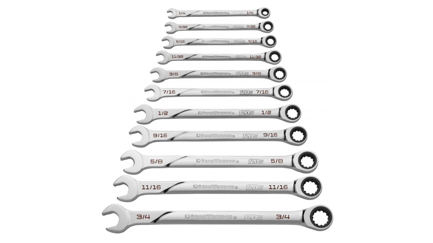 GearWrench 11-Piece Spanner Set, 1/4 → 3/4 in, Steel