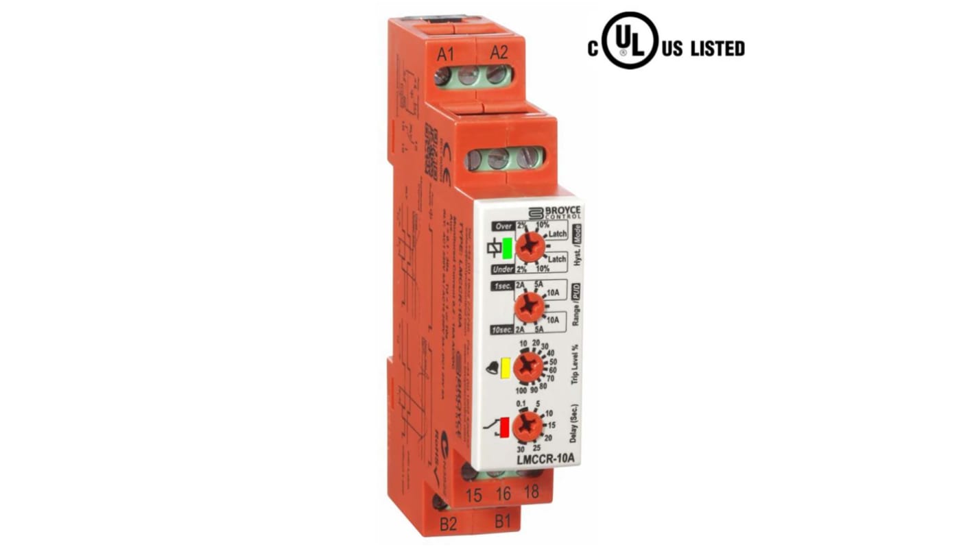 Broyce Control Current Monitoring Relay, SPDT, DIN Rail