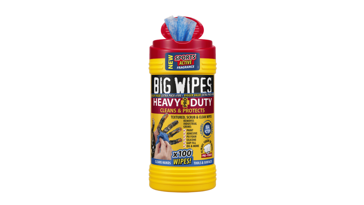 Big Wipes HEAVY DUTY PRO+ Wet Wipes, Tub of 100, 200 x 300mm