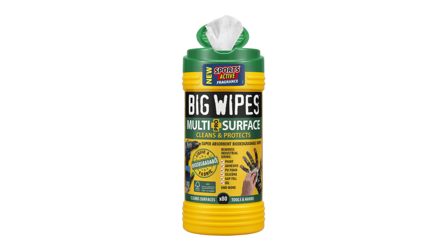 Big Wipes MULTI-SURFACE PRO+ Wet Biodegradable Wipes, Tub of 80, 200 x 300mm