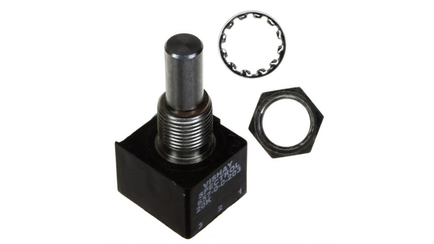 Vishay 657 20kΩ Rotary Potentiometer 1-Gang Bushing Mount, 657-0-0-203