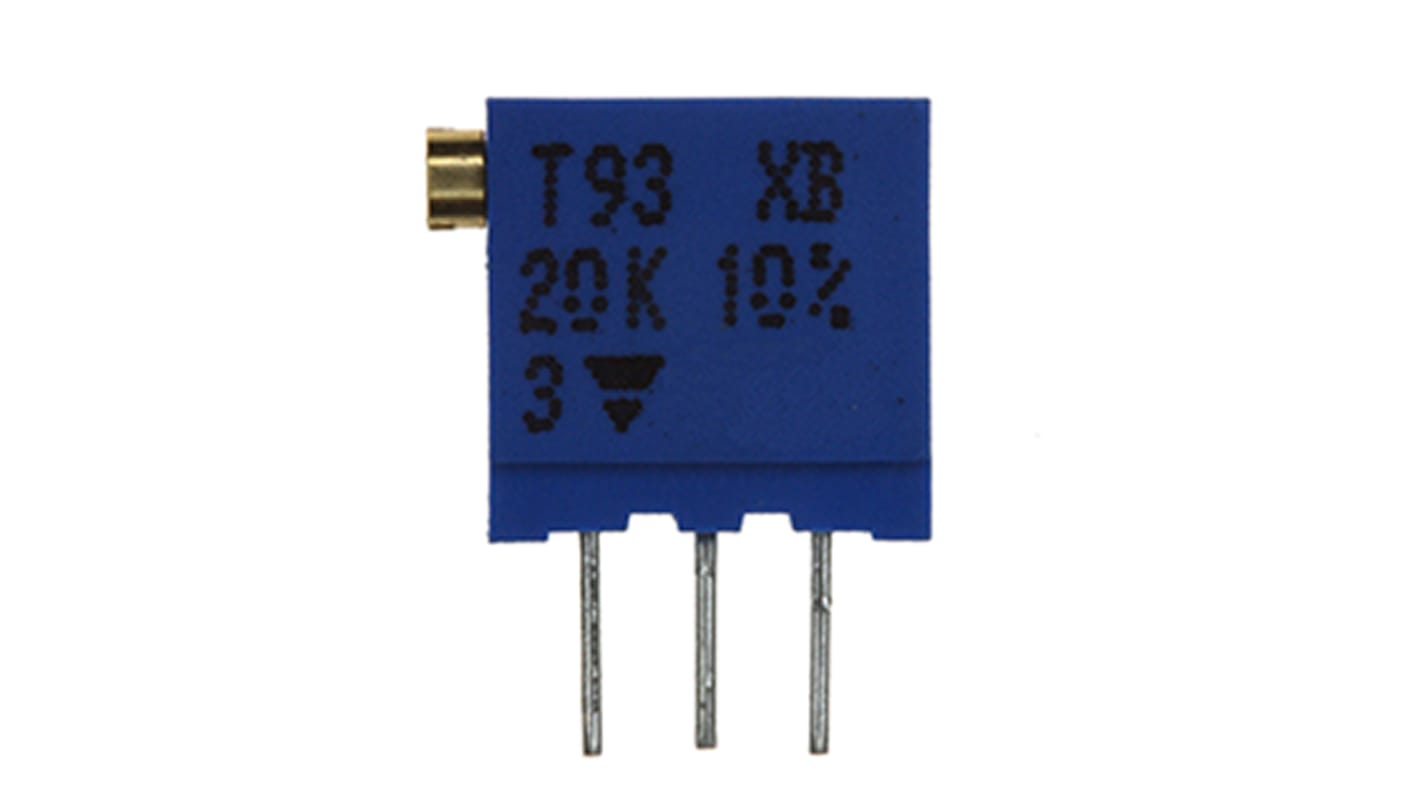 20kΩ, Through Hole Trimmer Potentiometer 0.5W Top Adjust Vishay, T93