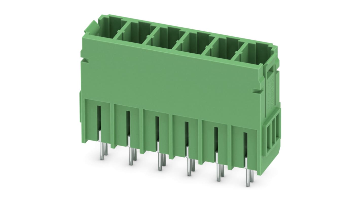 Phoenix Contact, 7.62mm Pitch, PCV 5/ 6-G-7.62, 6 Way, Pluggable Terminal Block, Header, Solder Termination, 1720615