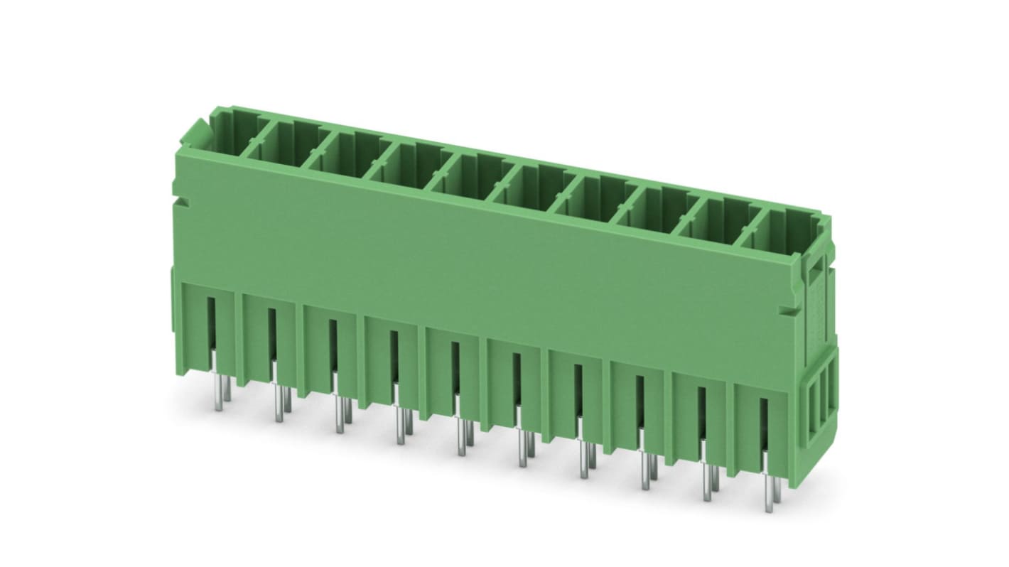 Phoenix Contact, 7.62mm Pitch, PCV 5/10-G-7.62, 10 Way, Pluggable Terminal Block, Header, Solder Termination, 1720657