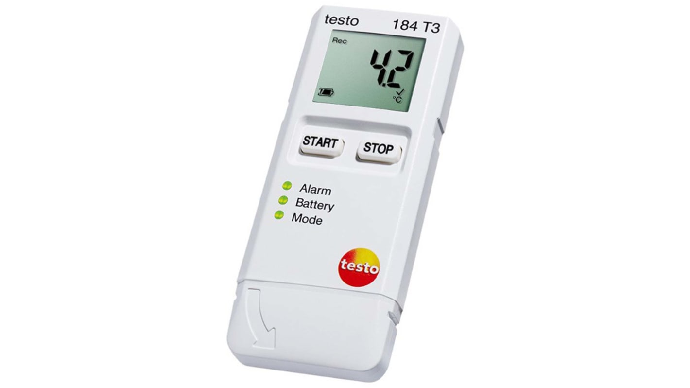 Registrador de datos Testo 184-T3, para Temperatura, con alarma, display LCD, interfaz USB