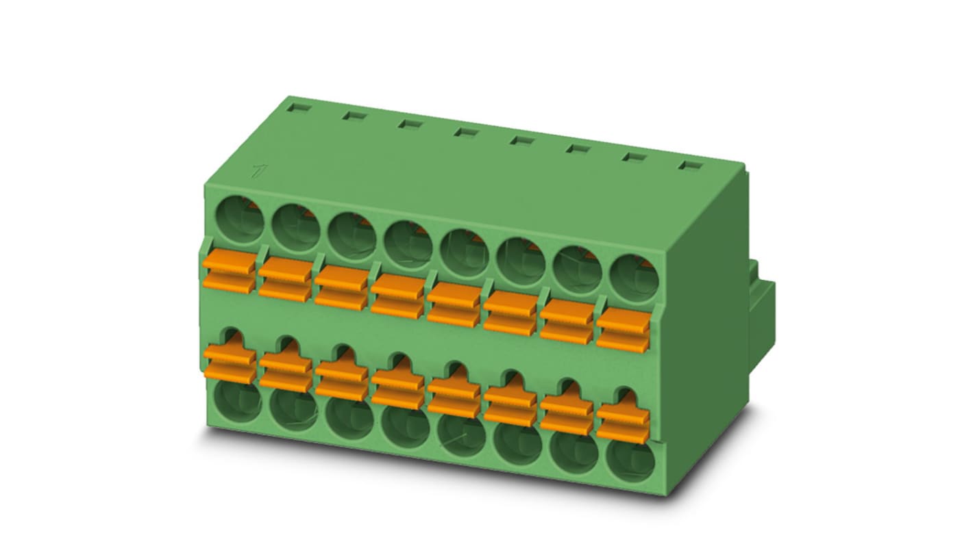 Phoenix Contact, 3.5mm Pitch, TFMC 1.5/ 2-ST-3.5, 2 Way, Pluggable Terminal Block, Plug, Cable Mount, Spring Cage