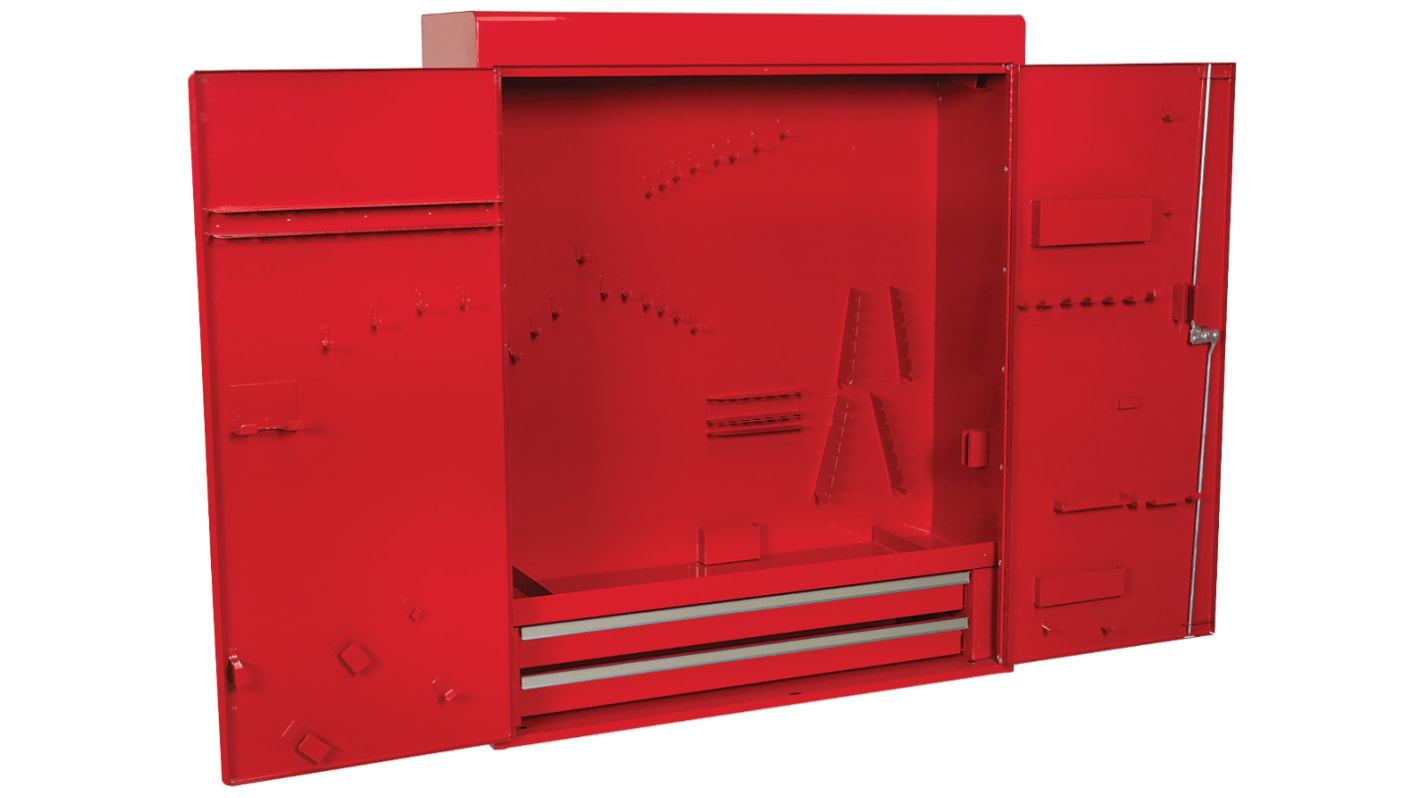 RS PRO 2 drawer Heavy Gauge Steel Wall Mount Tool Cabinet, 890mm x 225mm x 750mm