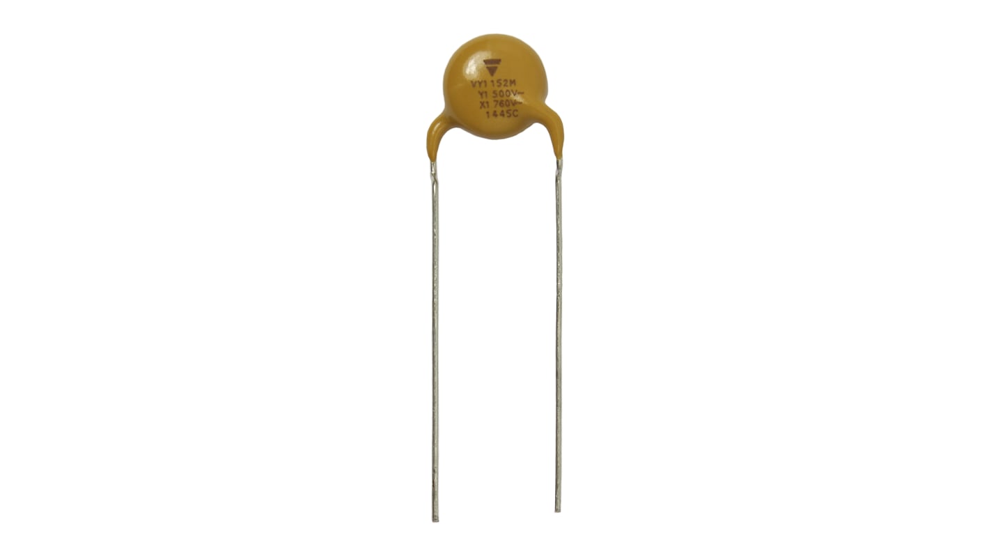 Vishay Single Layer Ceramic Capacitor (SLCC) 470pF 500V ac ±20% Y5U Dielectric, VY1, Radial +125°C Max Op. Temp.