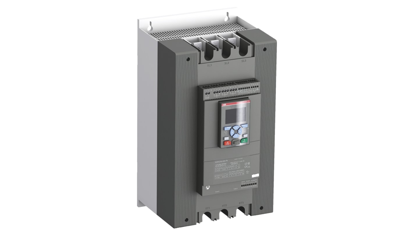 Arrancador suave ABB PSTX, 250 (en línea) A, 430 (dentro del triángulo) A, 208 → 600 V ac, 132 (en línea) kW,