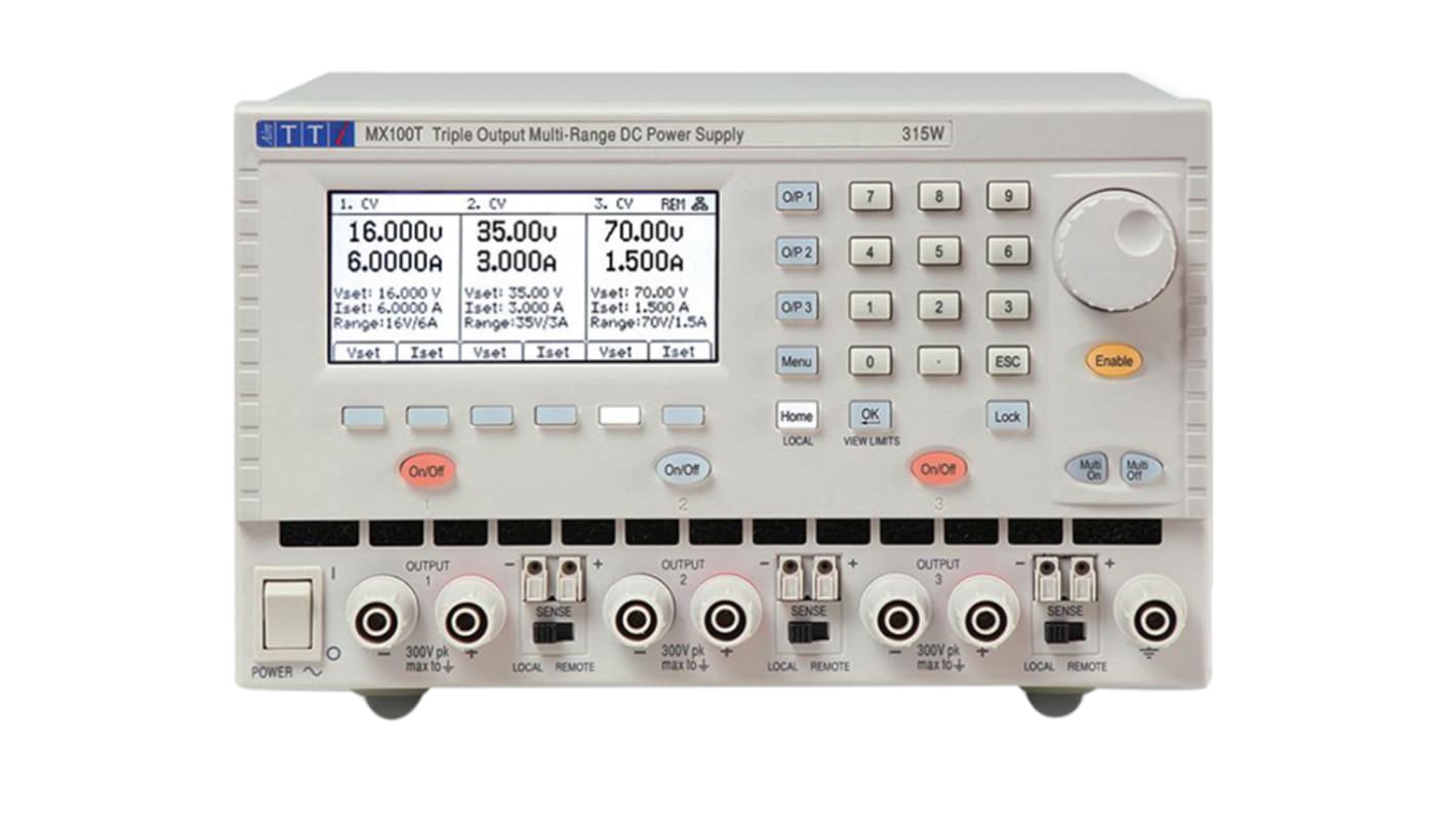 Fuente de alimentación Aim-TTi MX100T, calibrado UKAS, 3 salidas, 0 → 16V, 0 → 3A, 315W