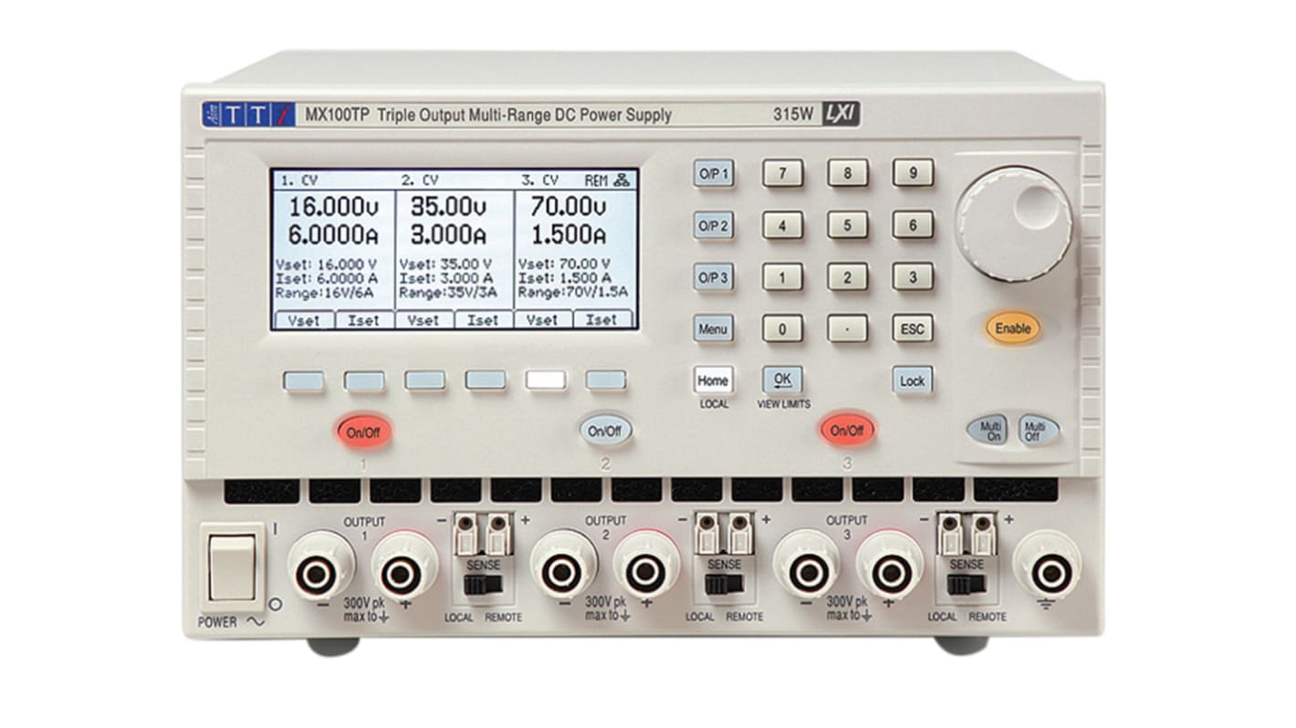 Fuente de alimentación Aim-TTi MX100TP, calibrado UKAS, 3 salidas, 0 → 16V, 0 → 3A, 315W