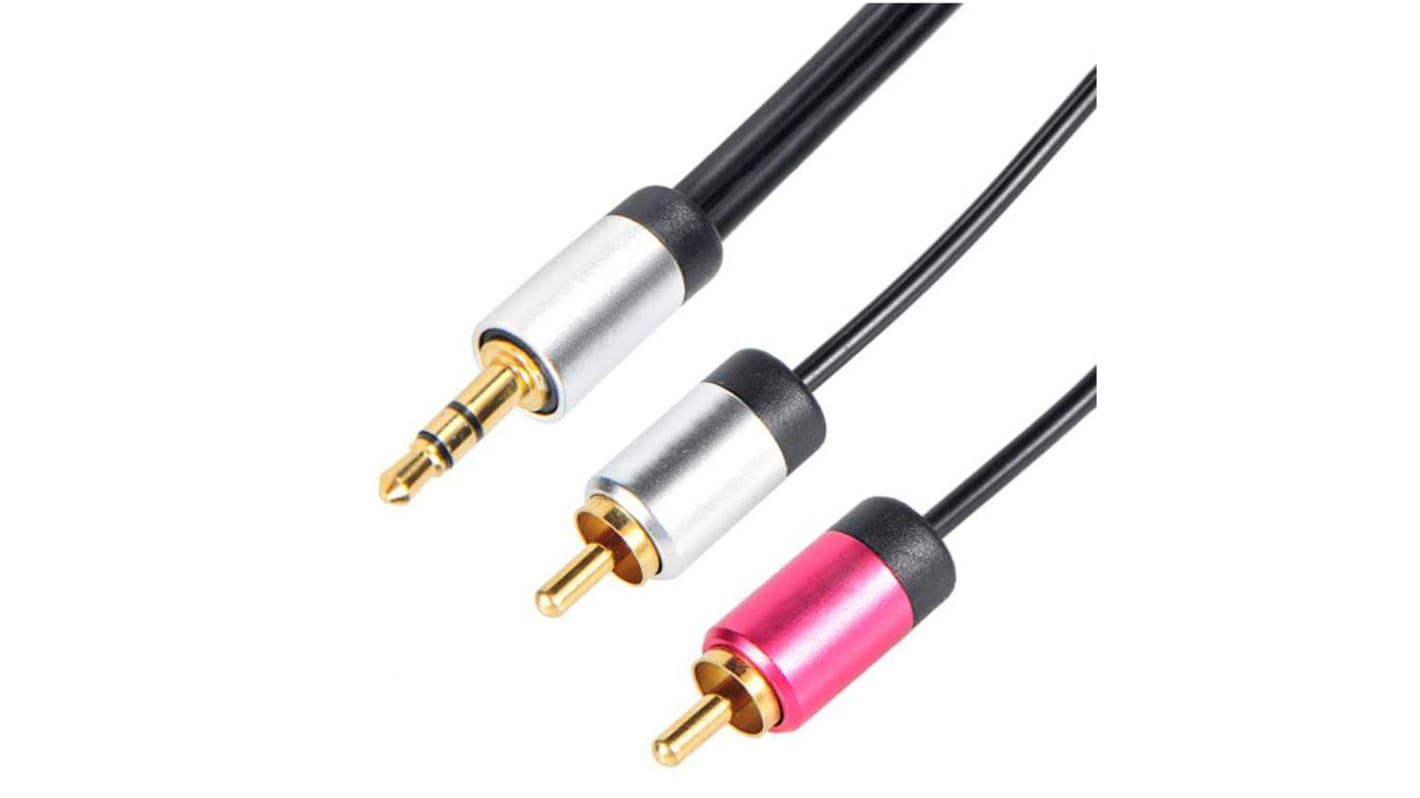 Cable Power Aux Kabel, Stereo-Jack, 3,5 mm / Cinch Stecker Stecker L. 3m Schwarz