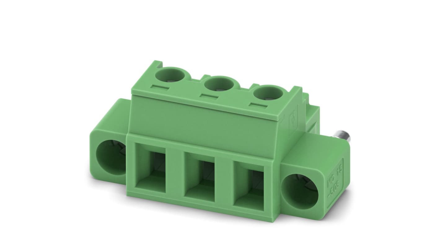 Phoenix Contact, 5.08mm Pitch, MC 1.5/3-ST1F-5.08, 3 Way, , Pluggable Terminal Block, Plug, Cable Mount, Screw