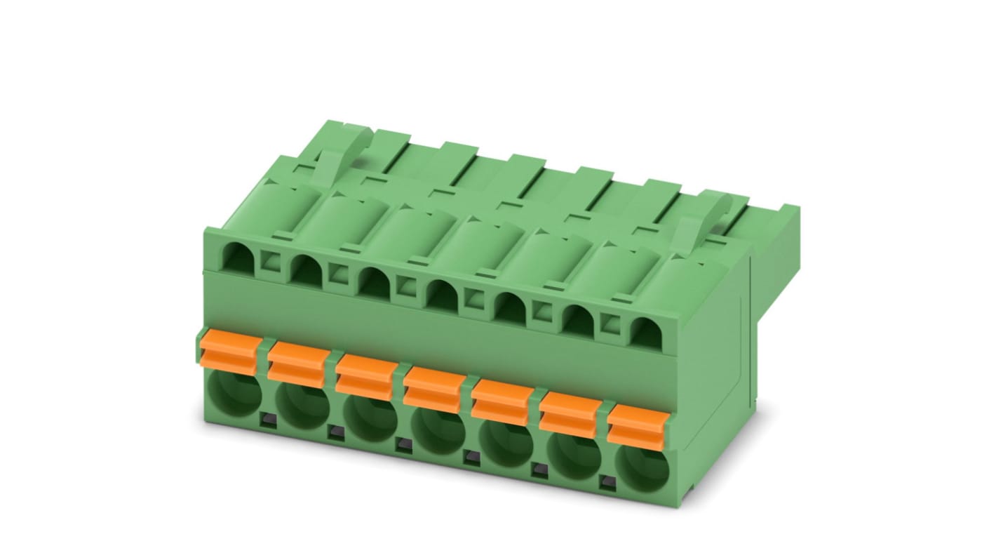 Borne enchufable para PCB Hembra Phoenix Contact de 7 vías, paso 5mm, 12A, de color Verde, terminación Mordaza de