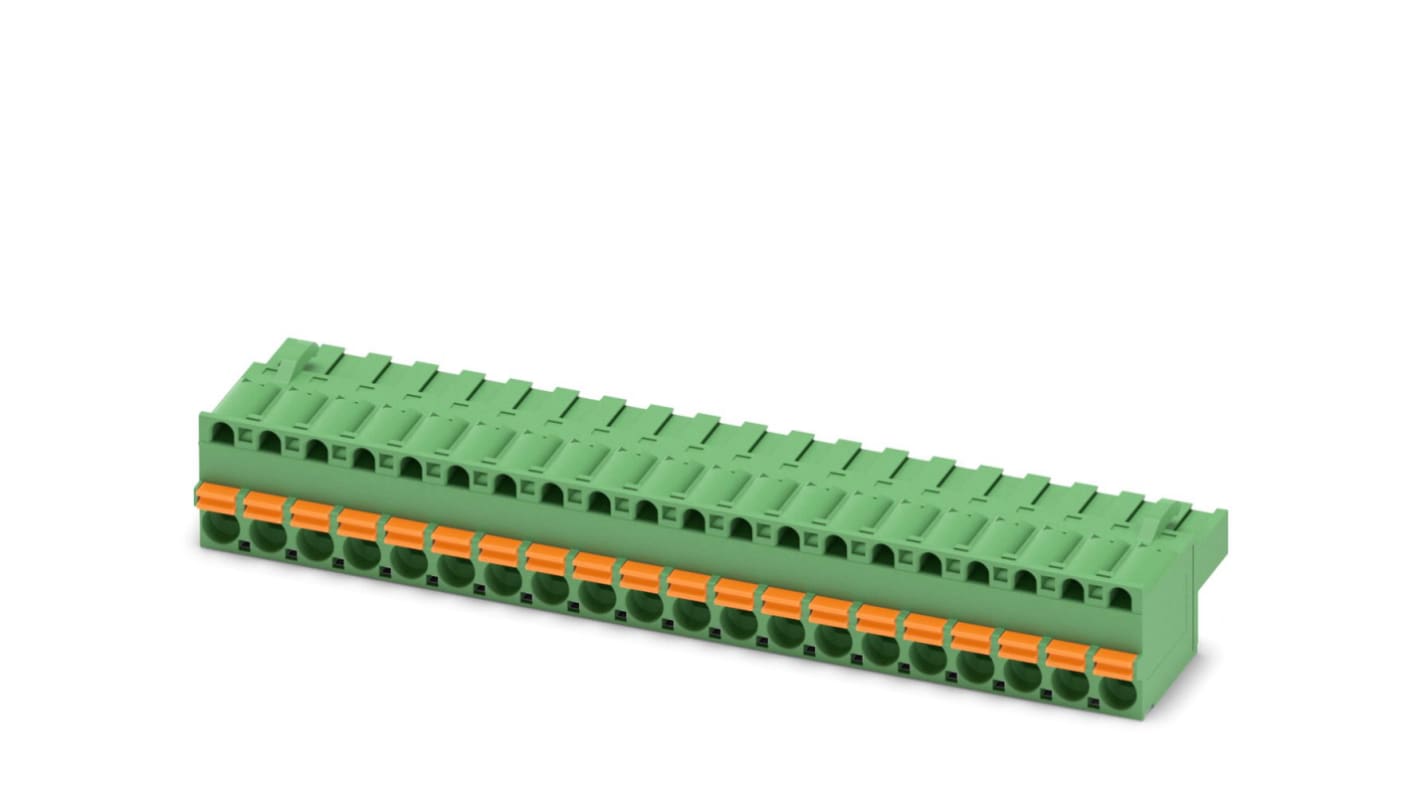 Phoenix Contact, 5mm Pitch, FKCT 2.5/20-ST, 20 Way, Pluggable Terminal Block, Plug, Spring Cage Termination, 1909391