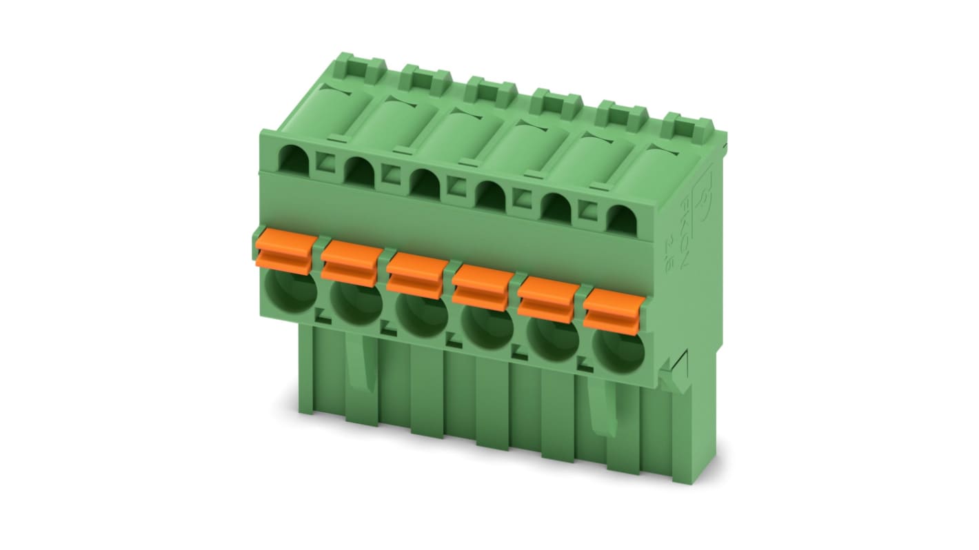 Phoenix Contact, 5mm Pitch, FKCVR 2.5/ 6-ST, 6 Way, Pluggable Terminal Block, Plug, Spring Cage Termination, 1909757