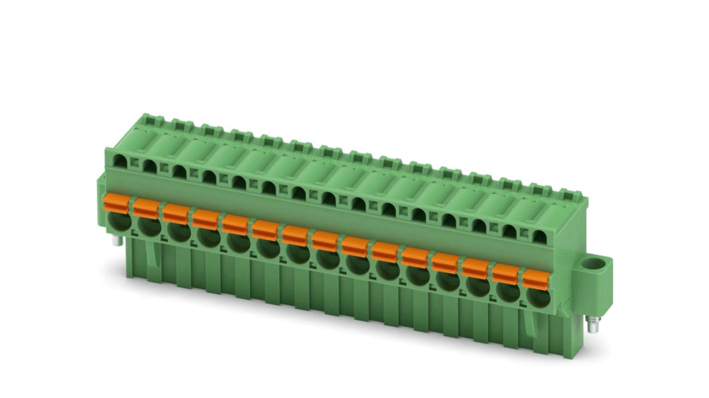 Phoenix Contact, 5mm Pitch, FKCVR 2.5/15-STF, 15 Way, Pluggable Terminal Block, Plug, Spring Cage Termination, 1910018