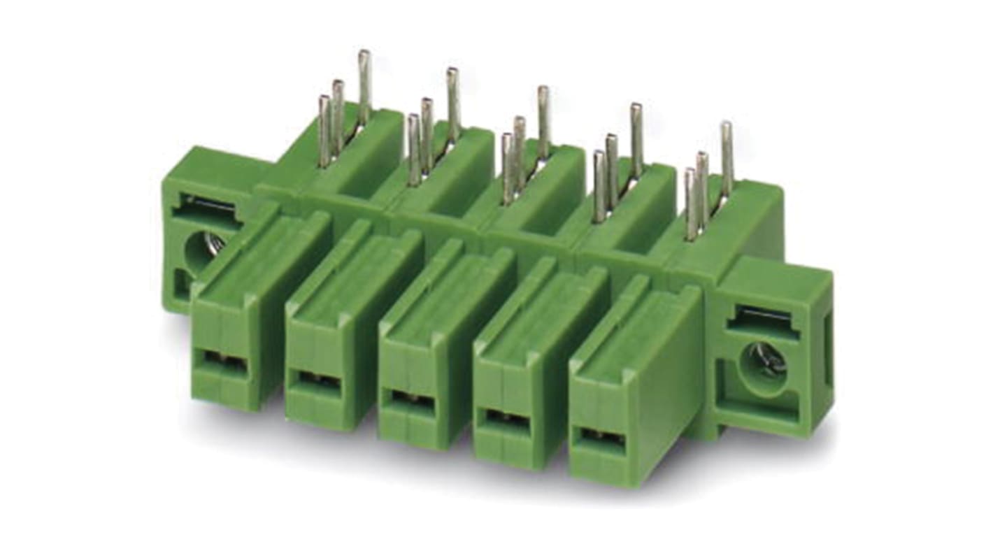 Phoenix Contact 7.62mm Pitch 4 Way Right Angle Pluggable Terminal Block, Inverted Header, Through Hole, Solder