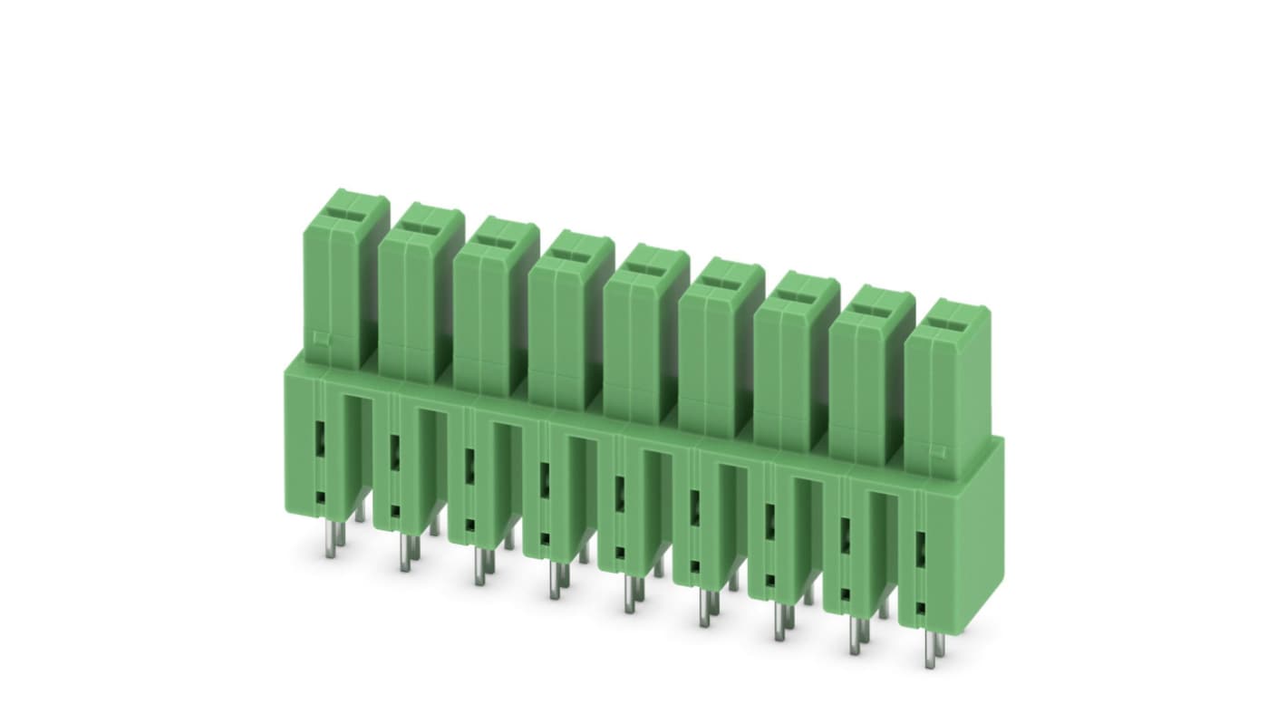 Phoenix Contact, 7.62mm Pitch, IPCV 5/ 9-G-7.62, 9 Way, , Pluggable Terminal Block, Inverted Header, Through Hole,