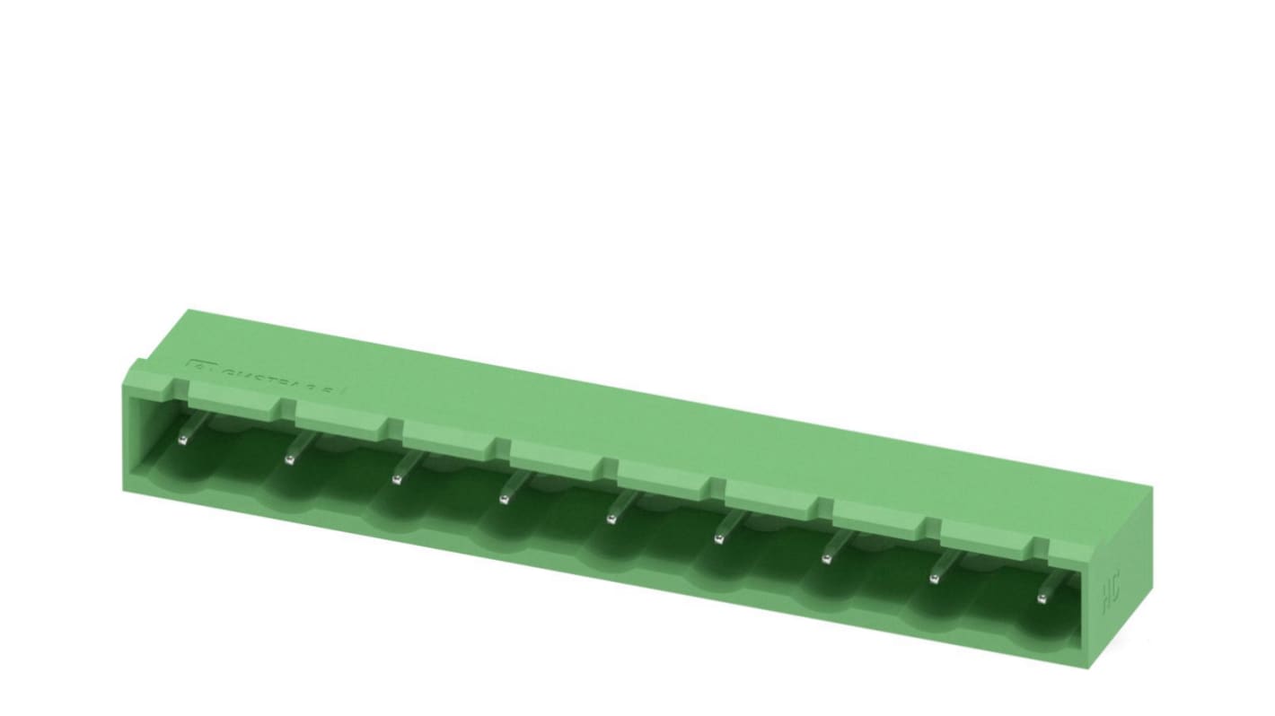 Phoenix Contact, 7.62mm Pitch, GMSTBA 2.5 HC/ 9-G-7.62, 9 Way, Right Angle, Pluggable Terminal Block, Header, Through