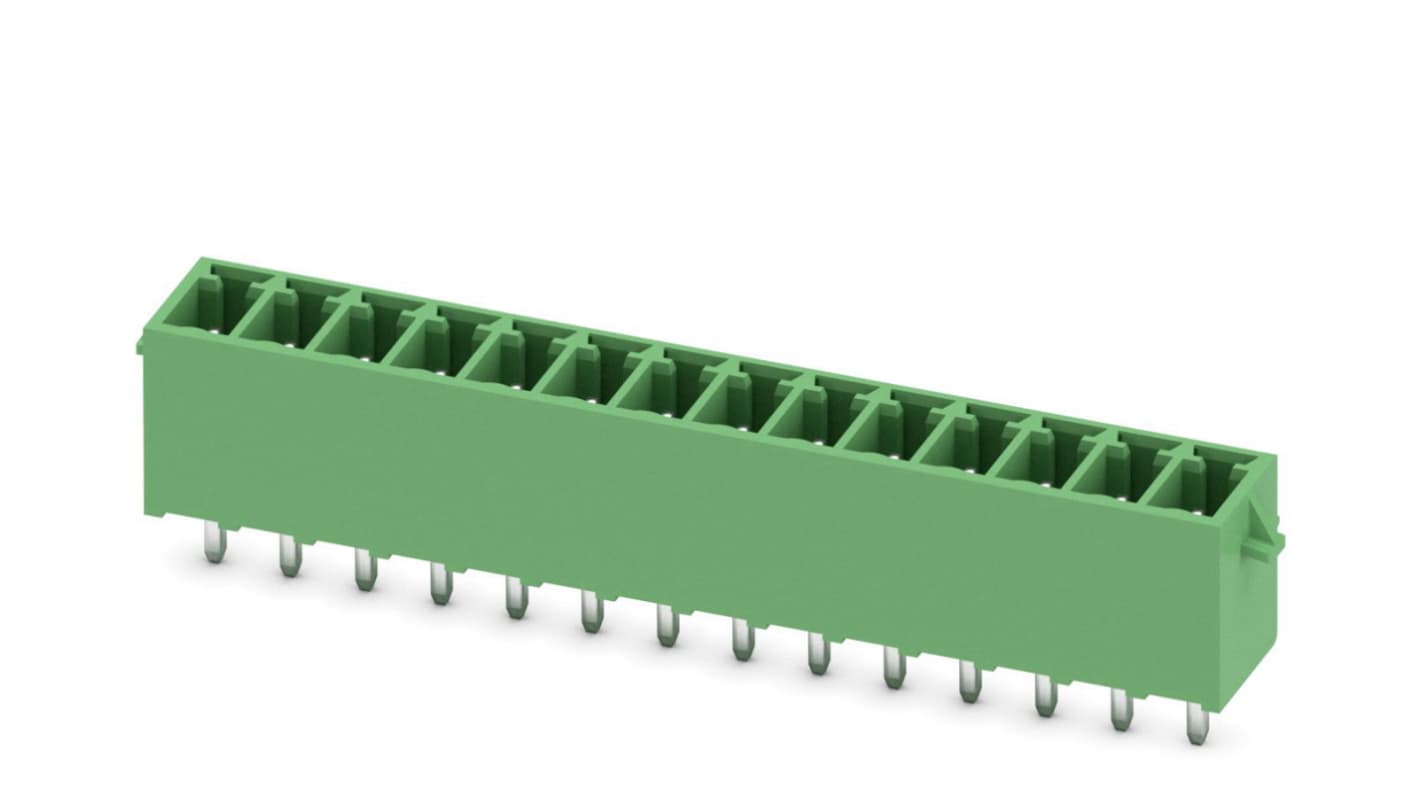 Phoenix Contact, 3.5mm Pitch, MCV 1.5/14-G-3.5-RN, 14 Way, Pluggable Terminal Block, Header, Solder Termination, 1731604