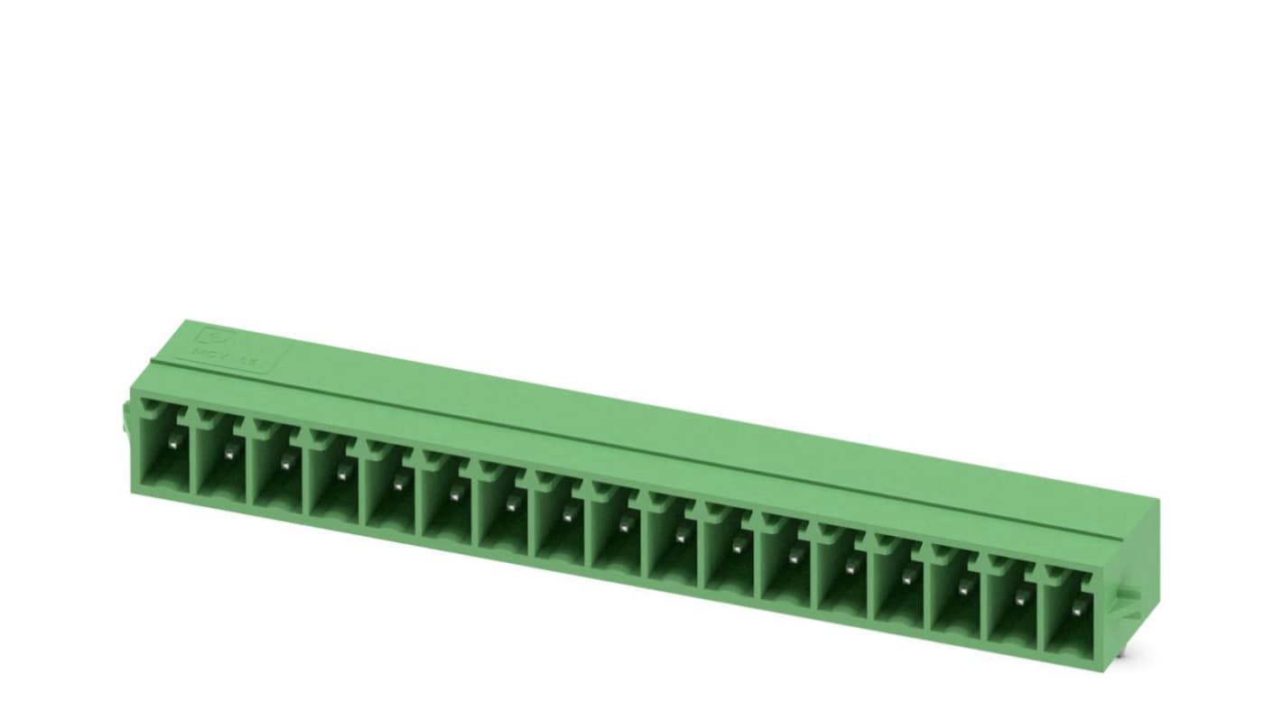 Phoenix Contact, 3.5mm Pitch, MC 1.5/17-G-3.5-RN, 17 Way, Right Angle, Pluggable Terminal Block, Header, Through Hole,