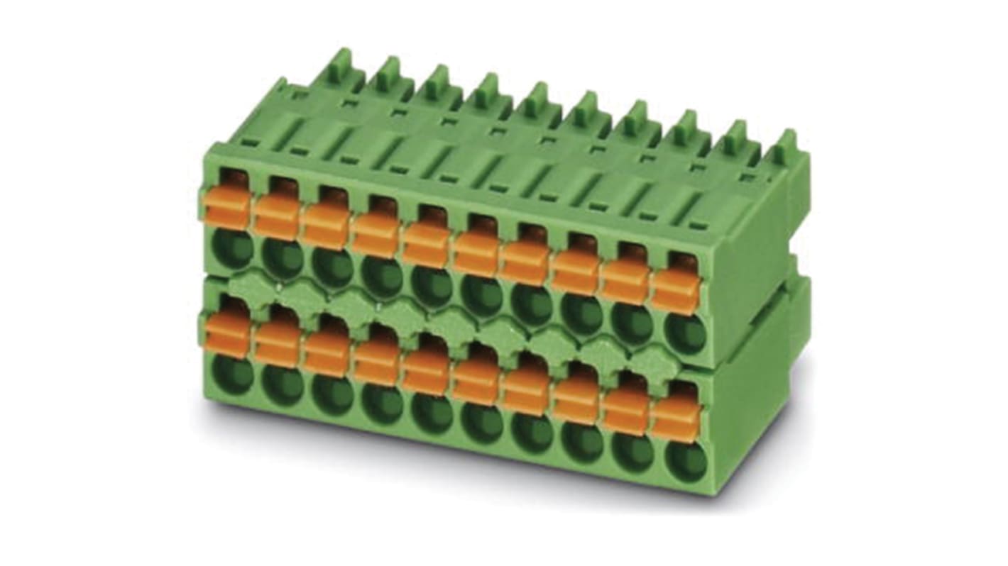 Borne enchufable para PCB Hembra Phoenix Contact de 28 vías en 2 filas, paso 3.5mm, 8A, de color Verde, montaje de