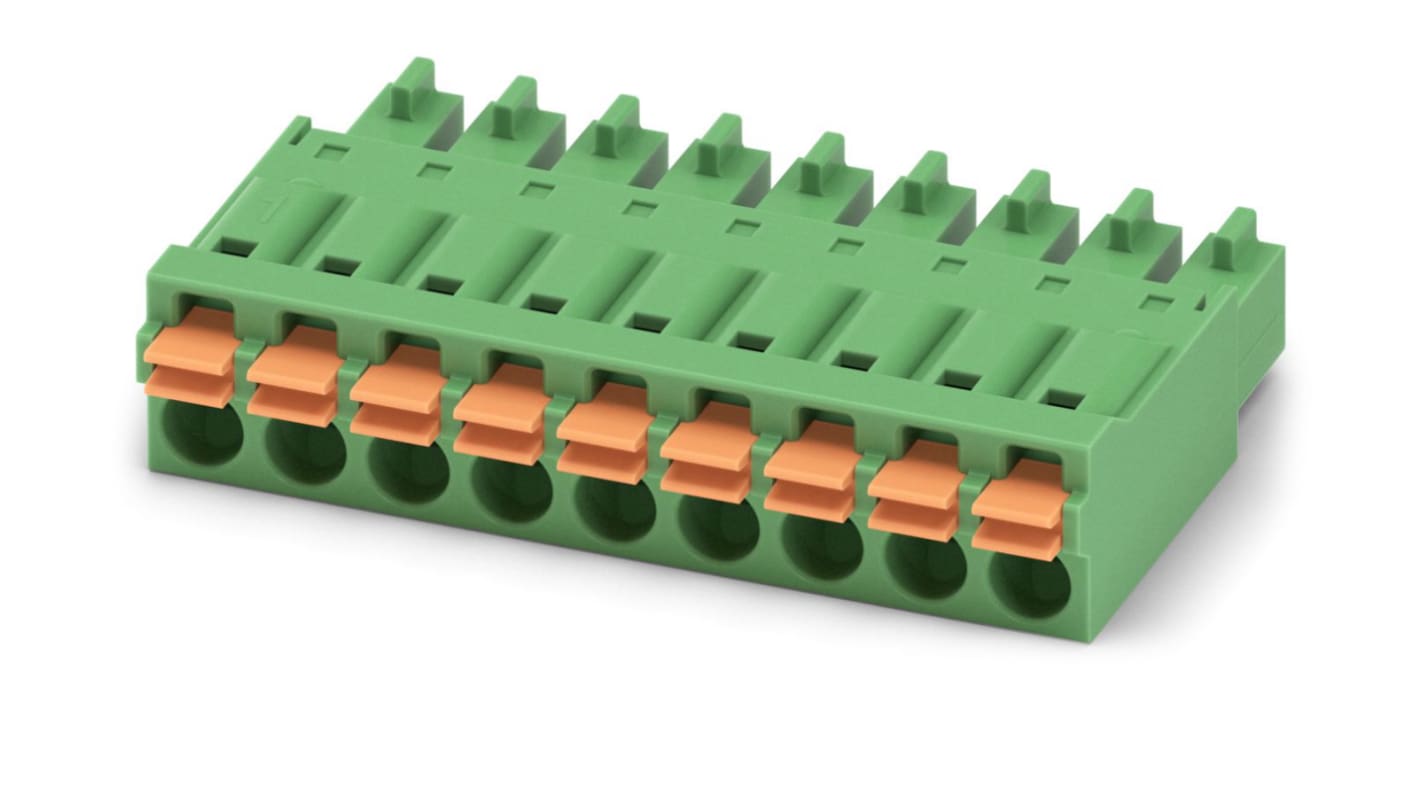 Phoenix Contact, 3.81mm Pitch, FMC 1.5/ 9-ST-3.81, 9 Way, , Pluggable Terminal Block, Plug, Cable Mount, Spring Cage