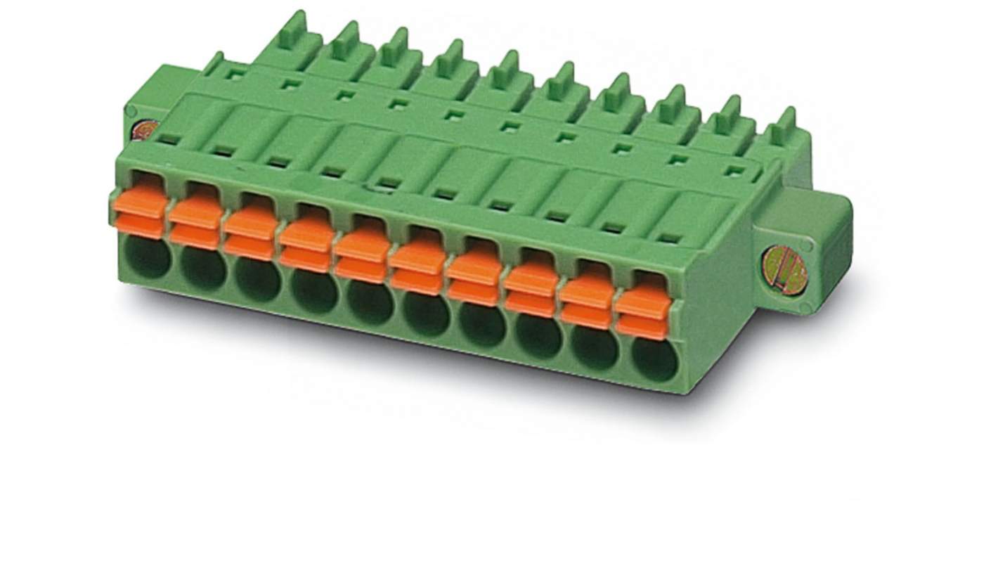 Borne enchufable para PCB Hembra Phoenix Contact de 14 vías , paso 3.81mm, 8A, de color Verde, montaje de cable,