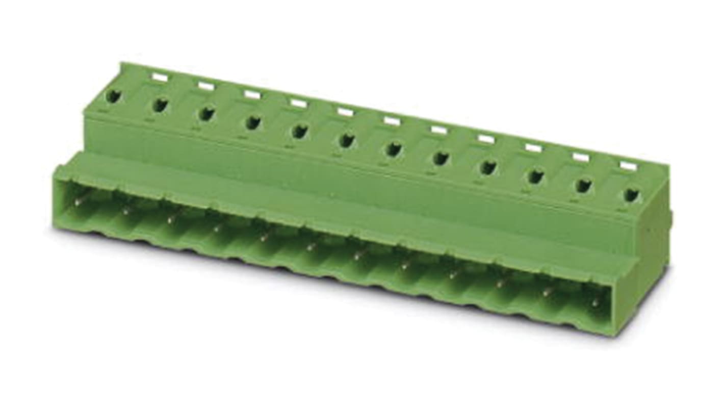 Borne enchufable para PCB Hembra Phoenix Contact de 10 vías, paso 7.62mm, 12A, de color Verde, terminación Mordaza de