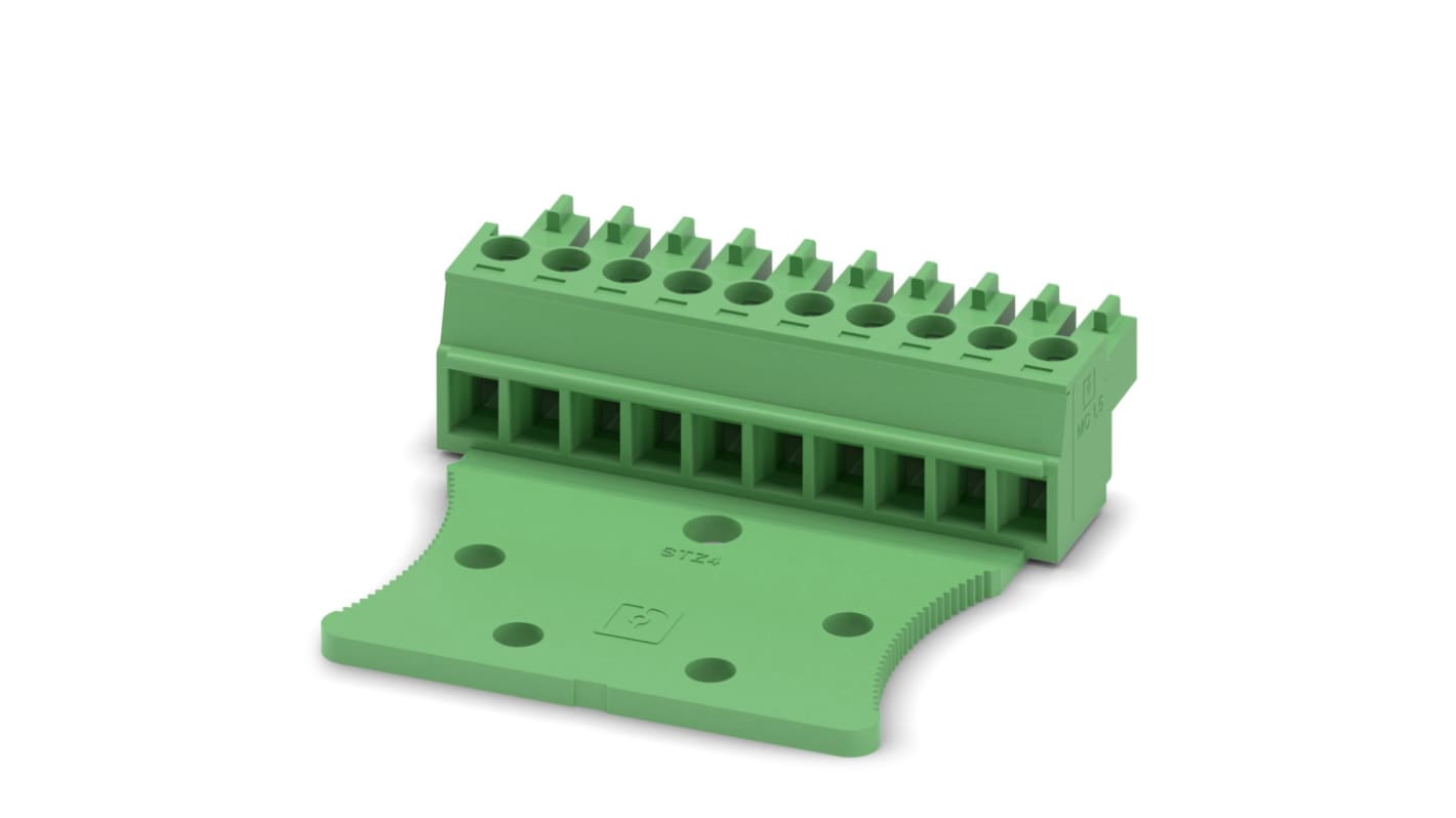 Phoenix Contact, 3.81mm Pitch, MC 1.5/10-STZ4-3.81, 10 Way, , Pluggable Terminal Block, Plug, Cable Mount, Screw