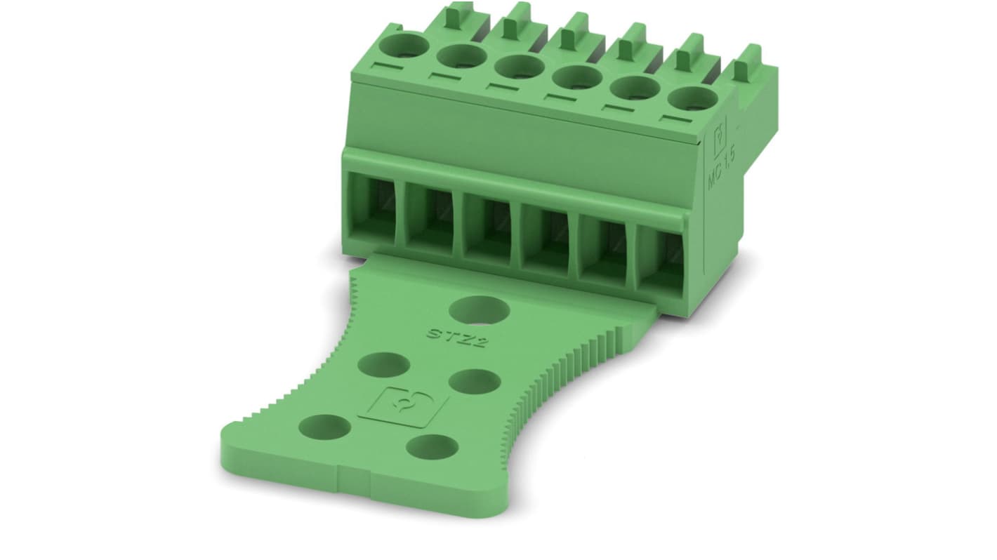 Phoenix Contact, 3.5mm Pitch, MC 1.5/ 6-STZ2-3.5, 6 Way, , Pluggable Terminal Block, Plug, Cable Mount, Screw