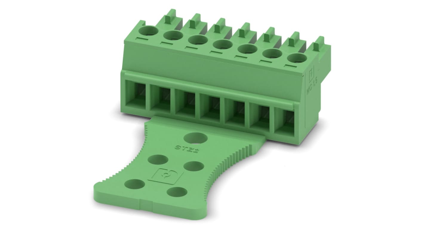 Phoenix Contact, 3.81mm Pitch, MC 1.5/7-STZ2-3.81, 7 Way, , Pluggable Terminal Block, Plug, Cable Mount, Screw