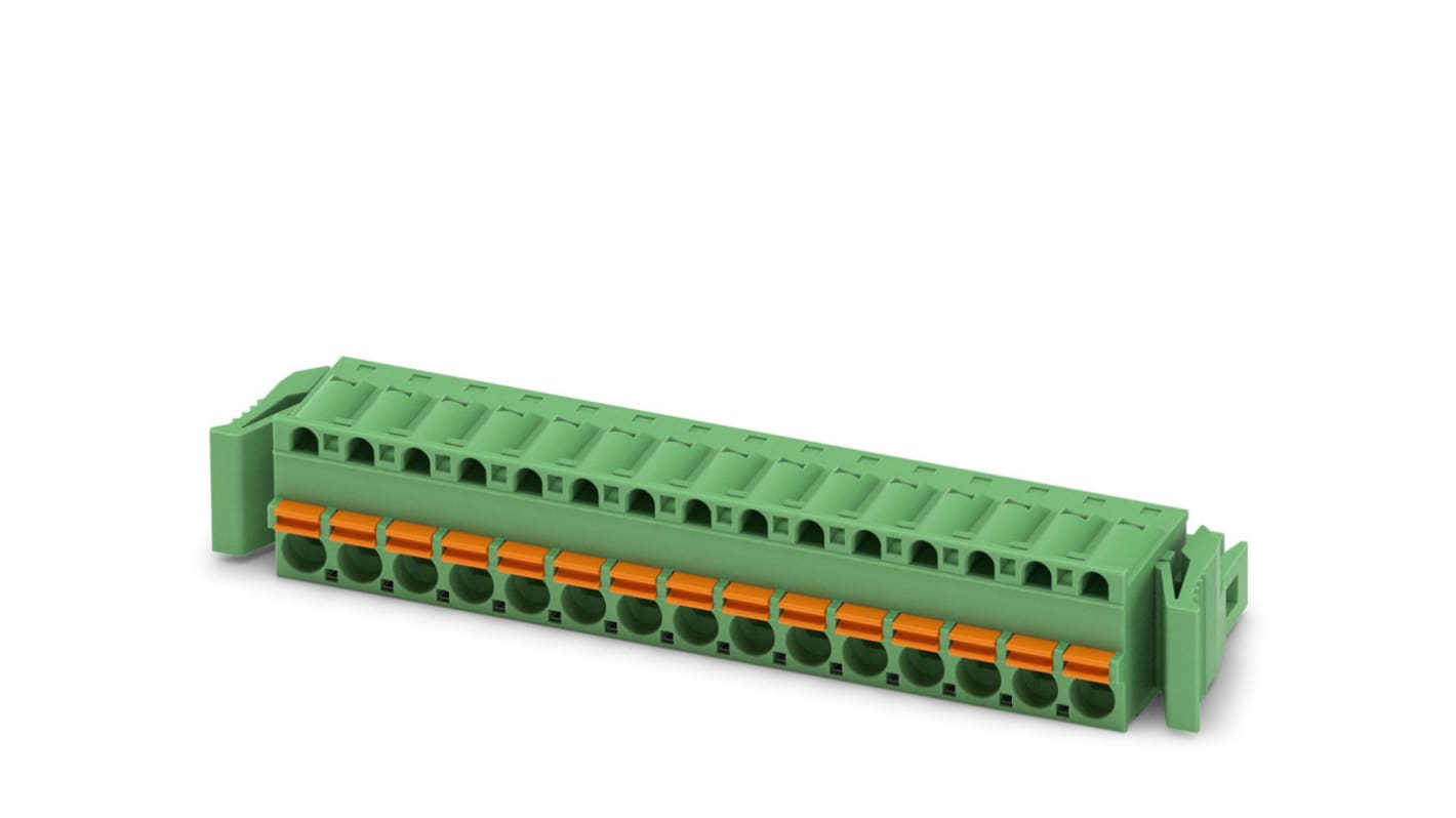 Phoenix Contact, 5mm Pitch, FKC 2.5/15-ST-RF, 15 Way, Pluggable Terminal Block, Plug, Spring Cage Termination, 1947188